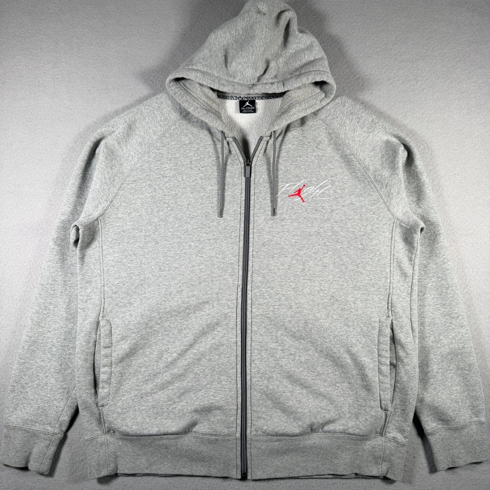 Jordan Flight Full Zip Hoodie Mens XXL Gray Red Jumpman 895830-063